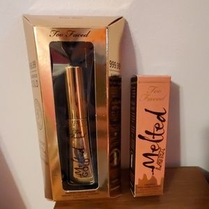 Liquified gold lip gloss and high shine lipstick